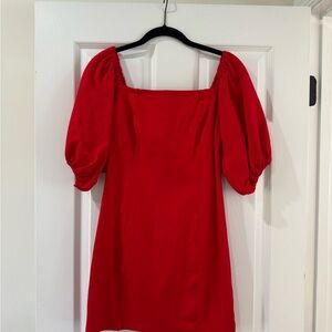 Vici Bold Red Mini Dress with Puff Sleeves
